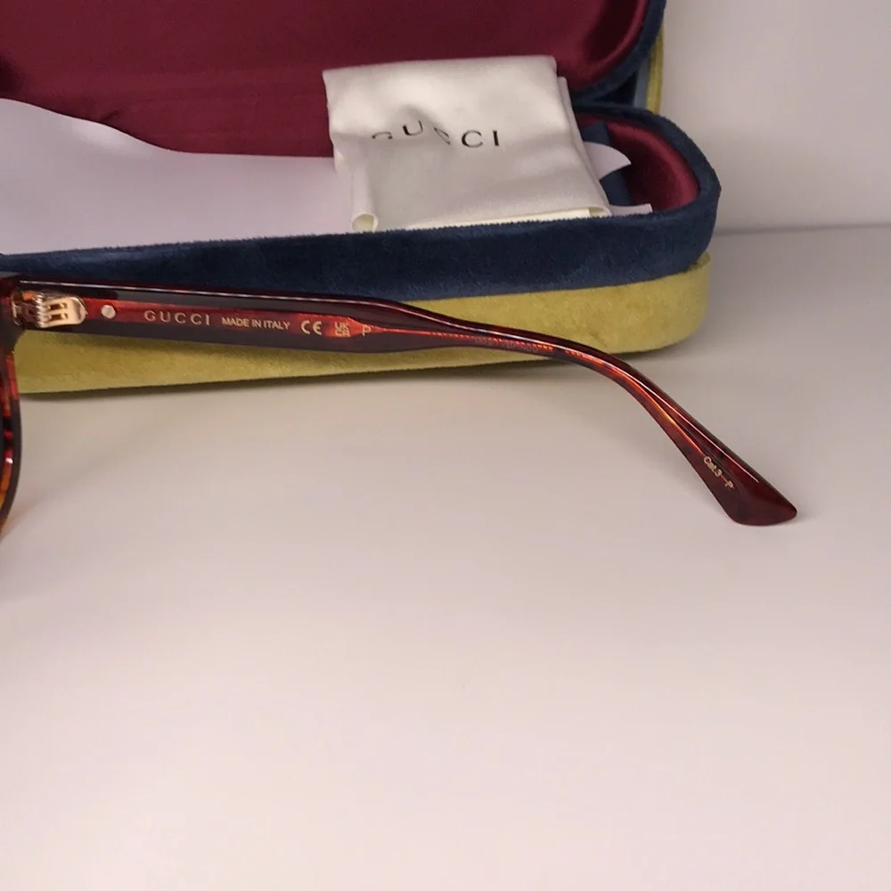 Gucci GG0825S 005 49 Havana Grey Round Sunglasses | New Authentic